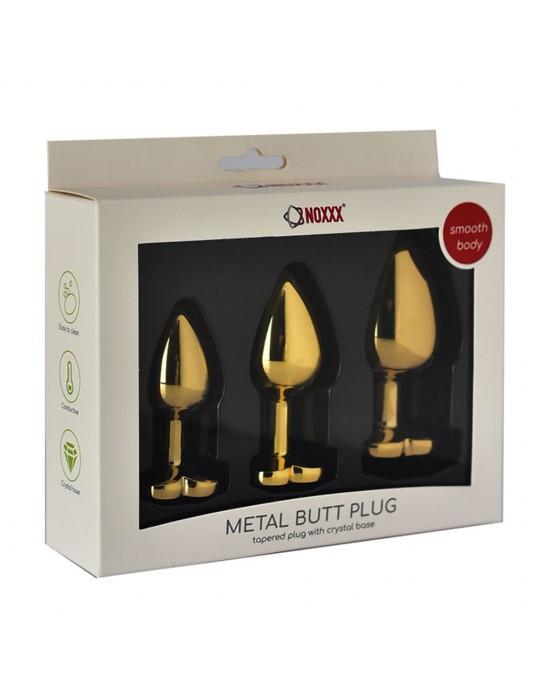 NOXXX Altın Renkli Kalpli Çelik Anal Plug - 3 Boy Set